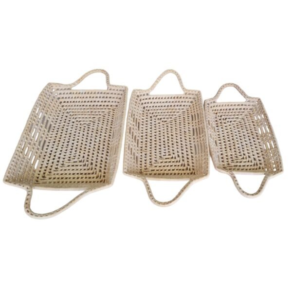 Bandejas Retangulares Natural de Palha Com Alças Kit 3 Peças