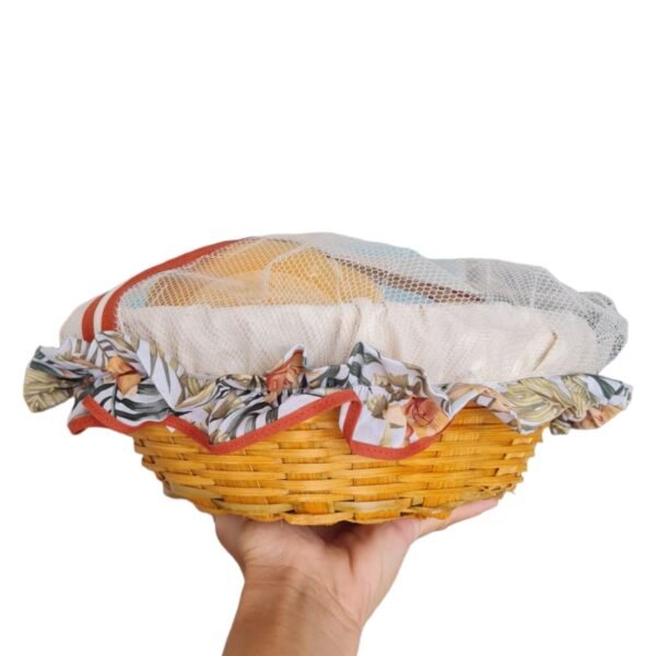 Cestinha Para Servir Pães De Bambu Com Proteção Tule E Ziper - Image 3