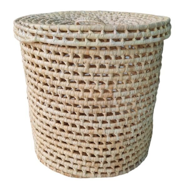 Cesto Organizador Com Tampa De Palha Cor Neutra Multiuso 26 x 26cm