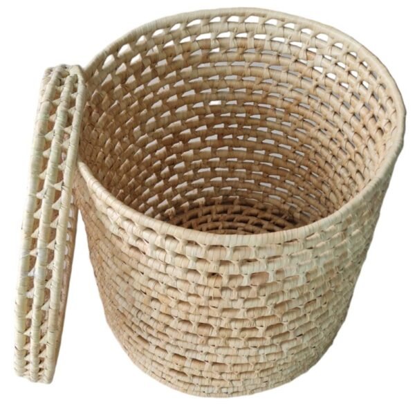 Cesto Organizador Com Tampa De Palha Cor Neutra Multiuso 26 x 26cm - Image 3
