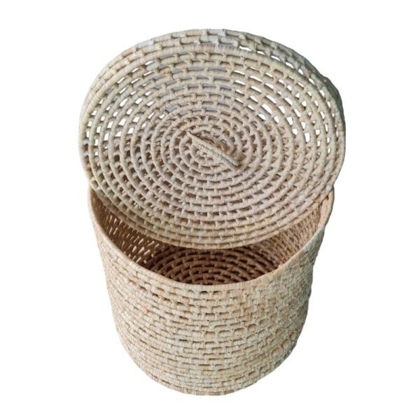 Cesto Organizador Com Tampa De Palha Cor Neutra Multiuso 26 x 26cm - Image 4