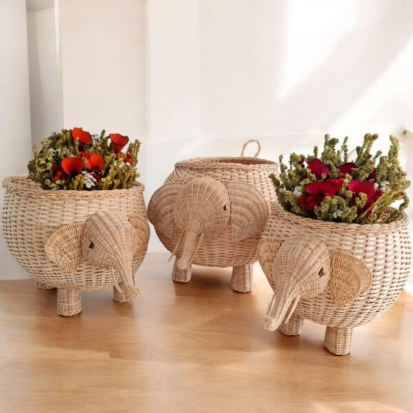 Cestos Elefantes De Cipó Decoração Casa Quarto Bebê 3 Und - Image 3