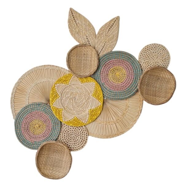 Decoração De Parede Cestas Palha Amarelo 12 peças