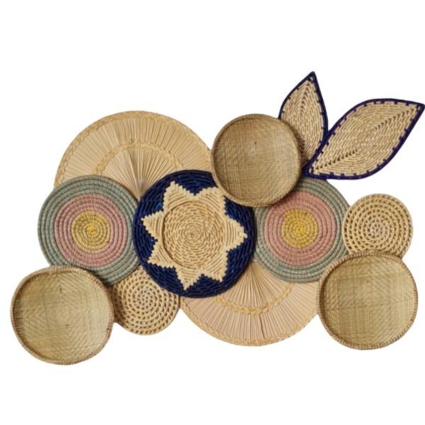 Decoração De Parede Cestas Palha Natural Azul 12 peças