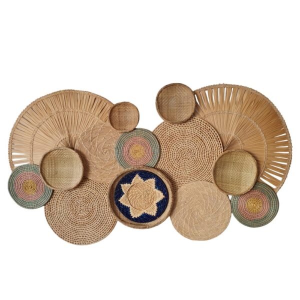 Decoração de Parede Seagrass Palha Natural e Azul 15 peças