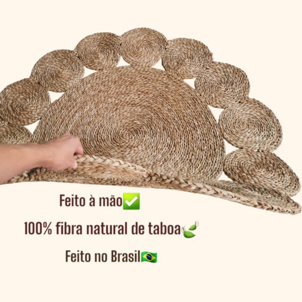 Tapete Flor Redondo Palha Taboa Feito A Mão Decoração Rústica - Image 4