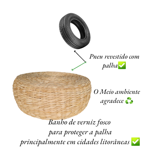 Pufe Redondo De Pneu E Palha De taboa Estilo Almofada De Chão - Image 5